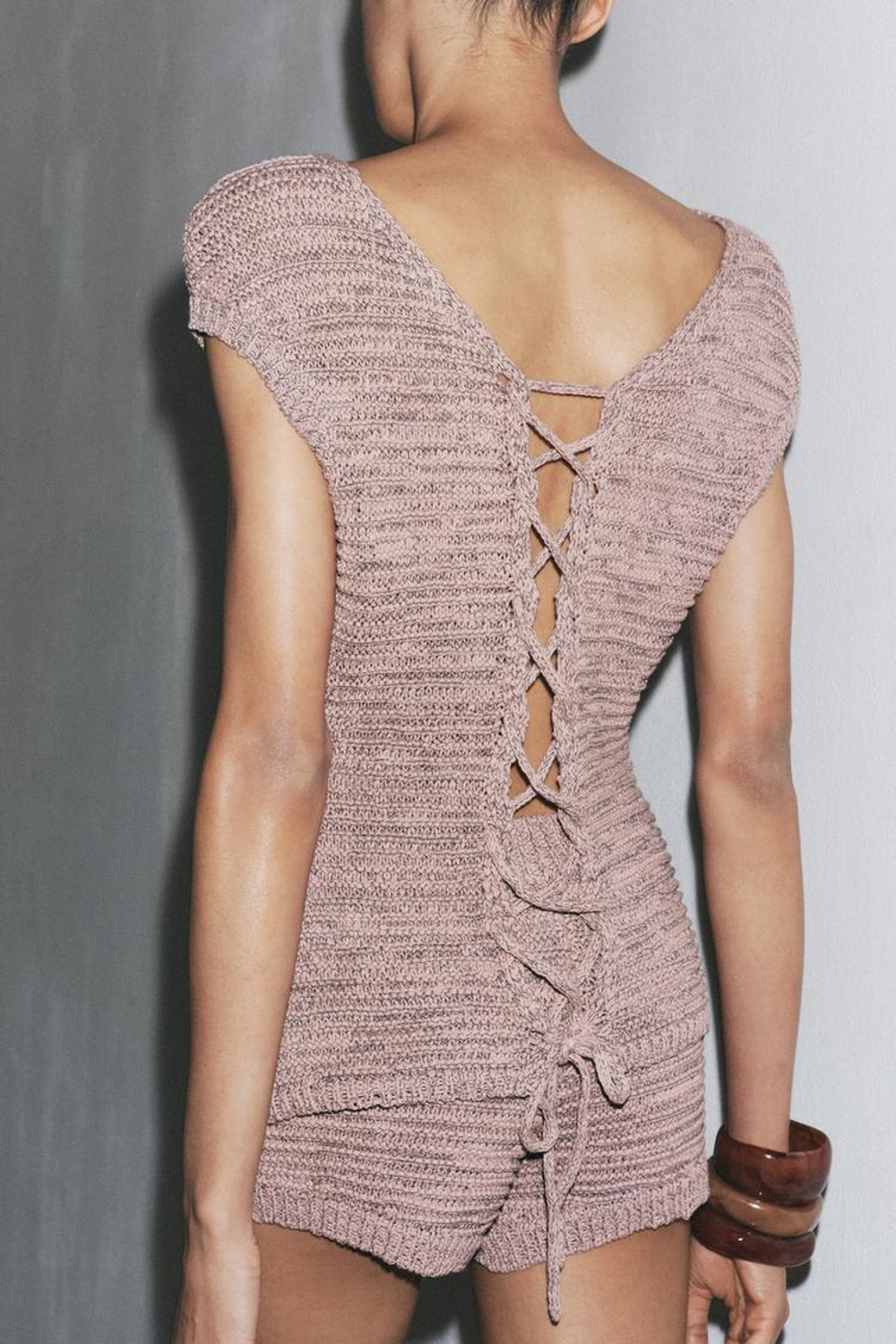 ZARA ТОП ИЗ РЕЛЬЕФНОГО ТРИКОТАЖА, ЦВЕТ МАЛЬВЫ