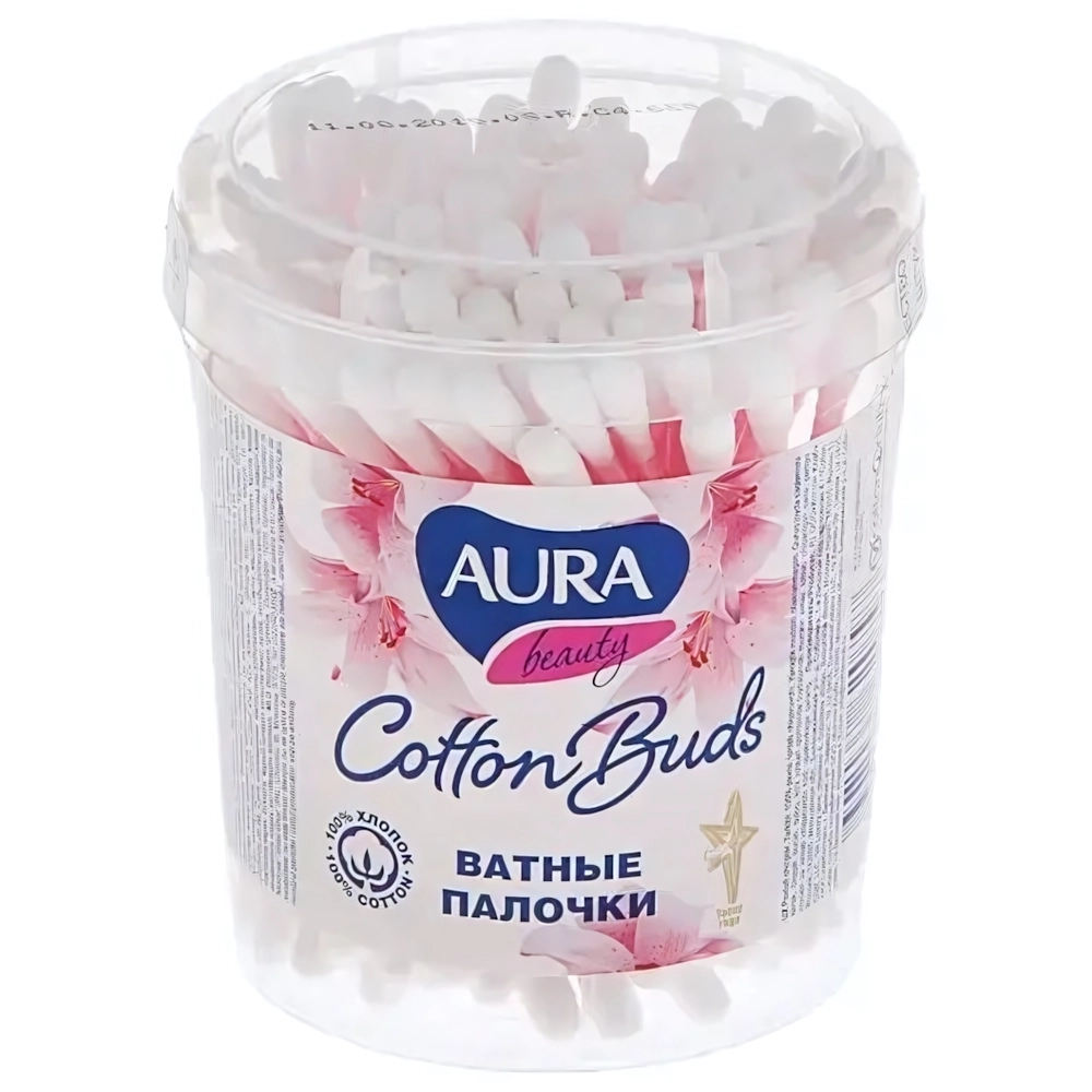 Ватные палочки AURA Beauty 100шт стакан