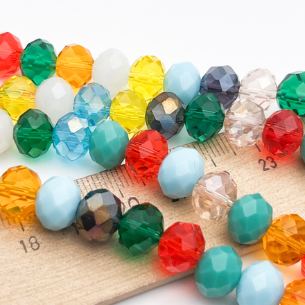 Бусины рондель с огранкой, стекло, цвет микс, размер около 7,7*9,7 мм, цена за 24-25 шт (1/2 нити)