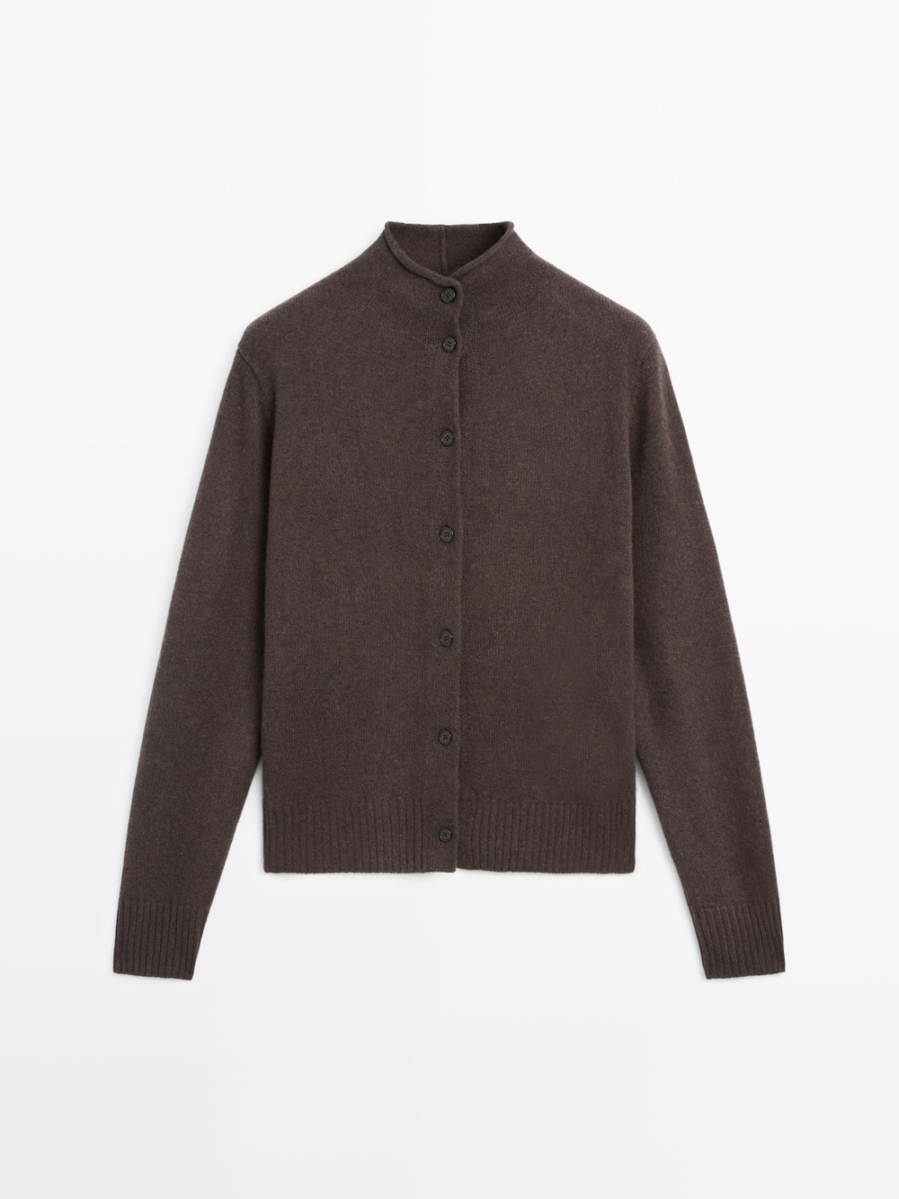 Massimo Dutti Вязаный кардиган с высоким воротником, шоколадно-коричневый