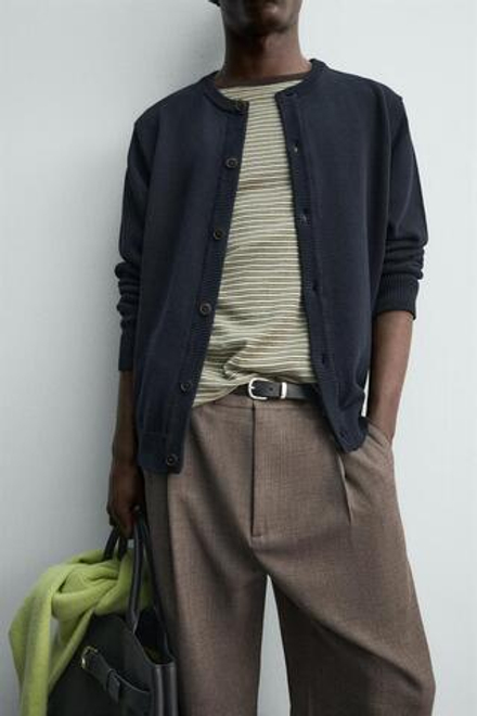 ZARA КАРДИГАН ИЗ ХЛОПКА КЛАССИЧЕСКОГО КРОЯ, МОРСКОЙ ТЕМНО-СИНИЙ