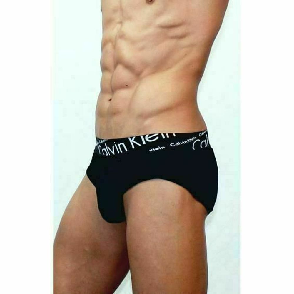Мужские трусы брифы черные с черной косой резинкой Calvin Klein Black Waistband Italics