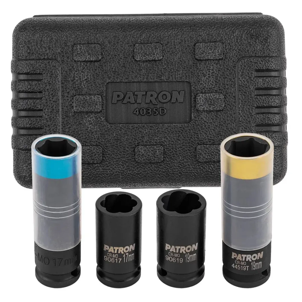 Головки, набор 4пр. (17, 19мм (6гр.), 17, 19мм (сорв.гр.) PATRON P-4035D