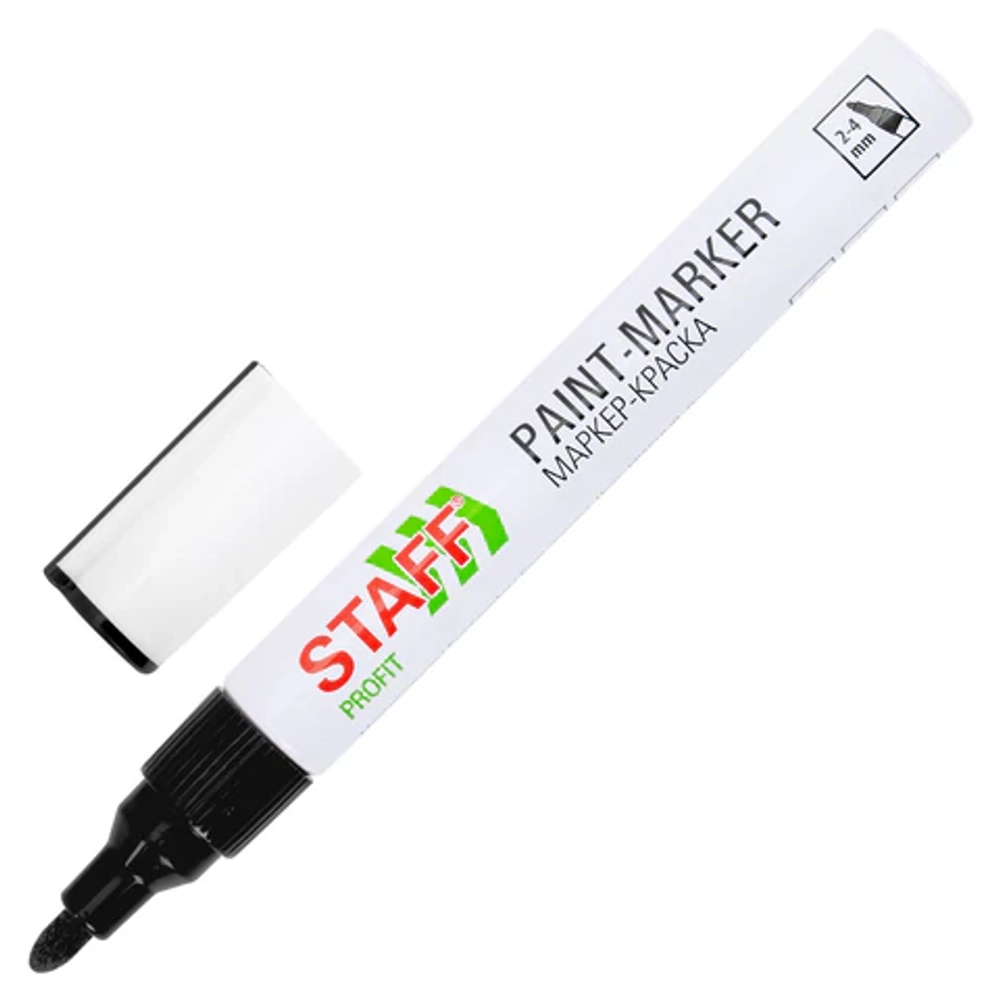 Маркер-краска лаковый (paint marker) 2-4 мм, ЧЕРНЫЙ, НИТРО-ОСНОВА, STAFF PROFIT, для любых поверхностей