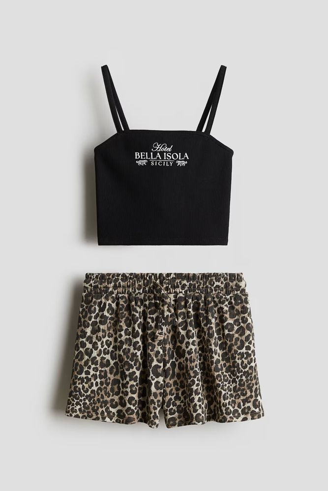 H&amp;M Комплект из топа и шортов, леопардовый