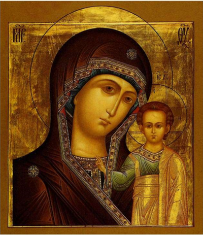 Икона Божией Матери Казанская на дереве на левкасе