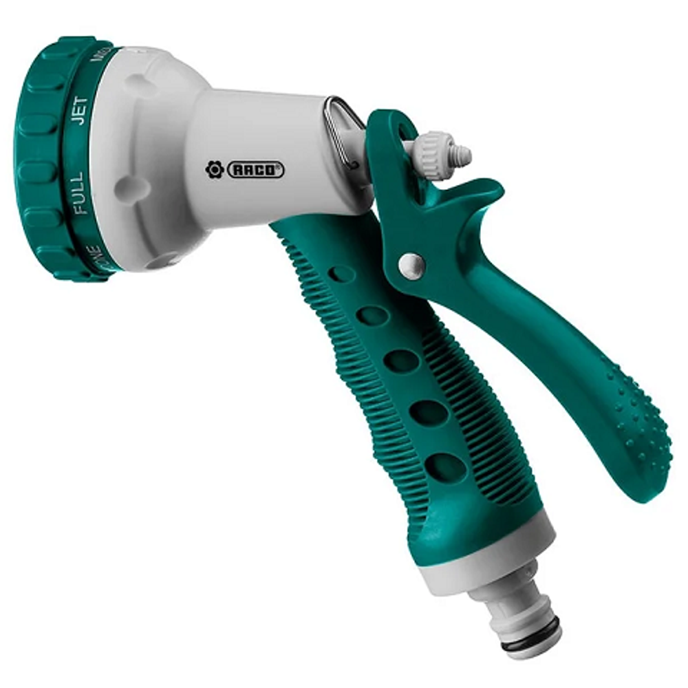 Пистолет поливочный пластиковый с TPR, 8 режимов, курок сзади, RACO