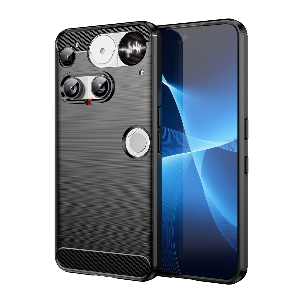Чехол черного цвета на Nothing Phone 3, мягкий отклик кнопок, серия Carbon (с дизайном под карбон) от Caseport