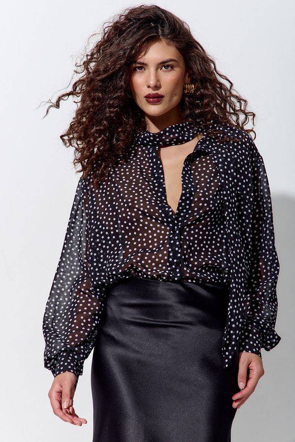 Блуза из шифона в горошек черного цвета