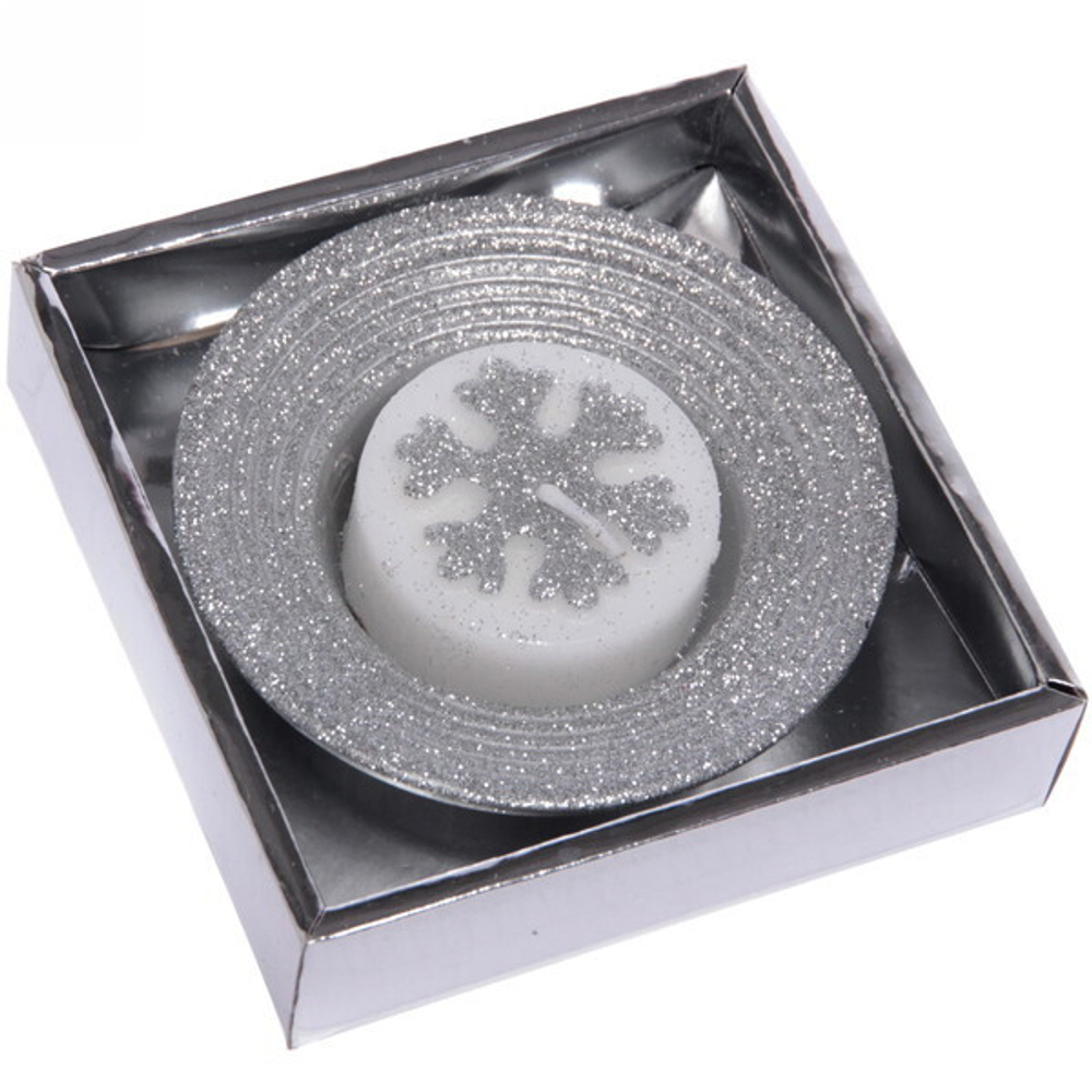 Свеча новогодняя «Снежинка» 10,5*10,5*3 см, серебро