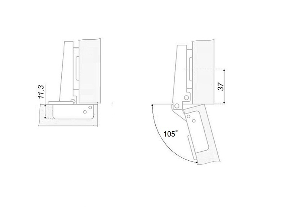 Петля накладная 105гр  с отв пл H=2, 52гр LID
