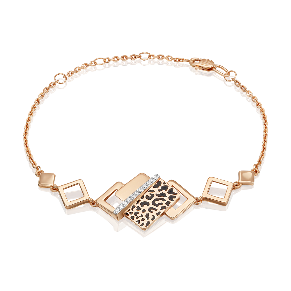 Браслет с принтом «Леопард» из красного золота c фианитами и эмалью Артикул: 05-0801-00-401-1110