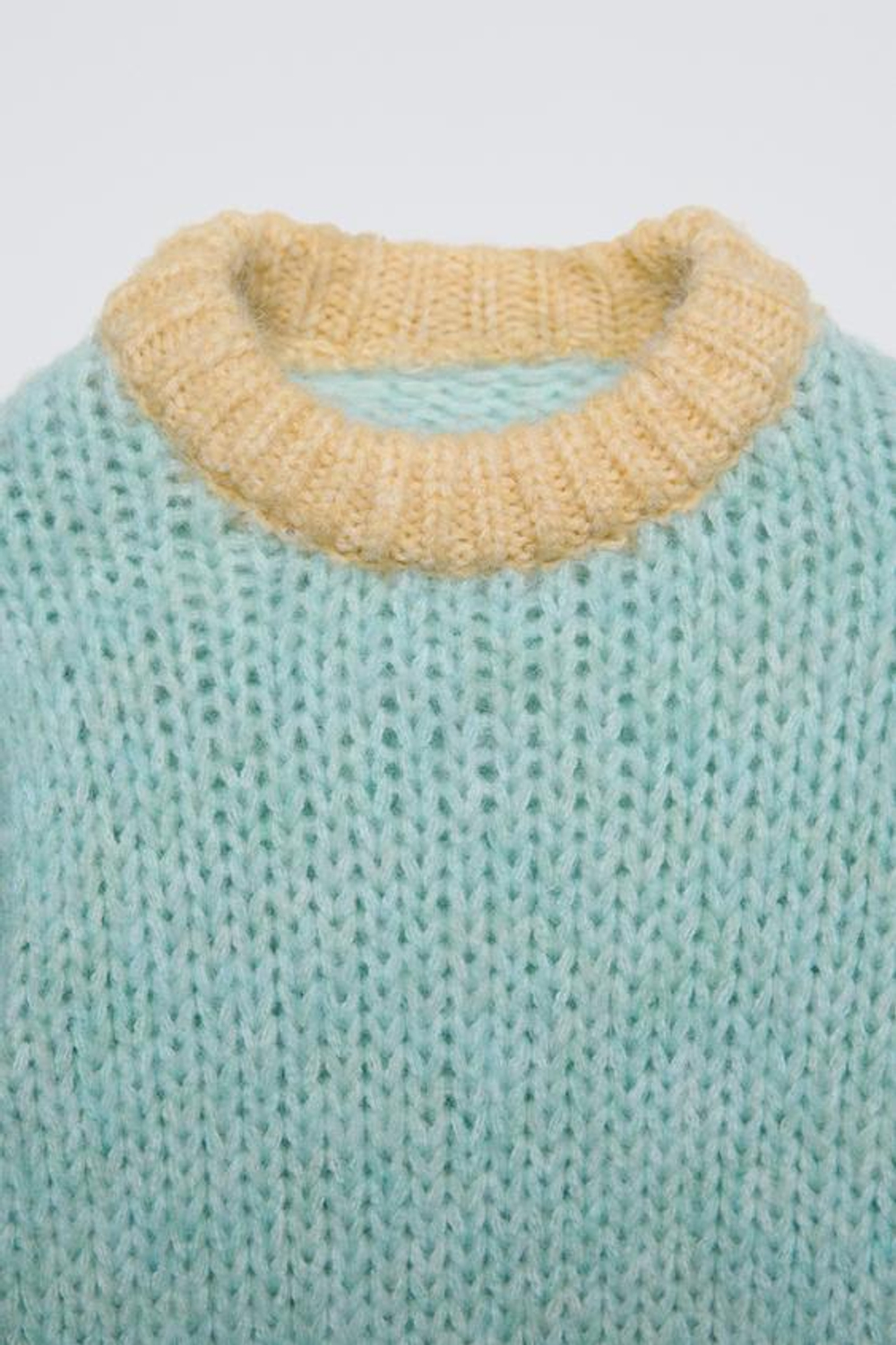 ZARA СВИТЕР С КОНТРАСТНЫМИ ДЕТАЛЯМИ, ЦВЕТ МОРСКОЙ ВОЛНЫ