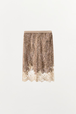 ZARA ЮБКА С ПАЙЕТКАМИ И КРУЖЕВОМ, МЕДНЫЙ