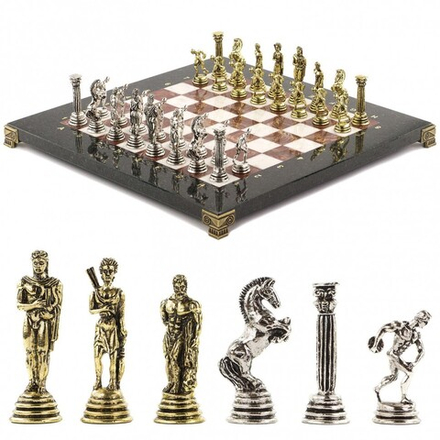 Шахматы с металлическими фигурами "Олимпийские игры" 32х32 см лемезит мрамор  G 120780