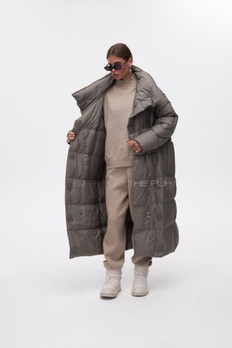 Удлиненный пуховик-кокон цвета хаки