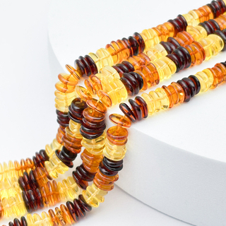 Янтарь микс, крошка бусины, размер 5,8-7,4*1,8-2,7 мм, цена за отрезок 9 см (1/4 нити)