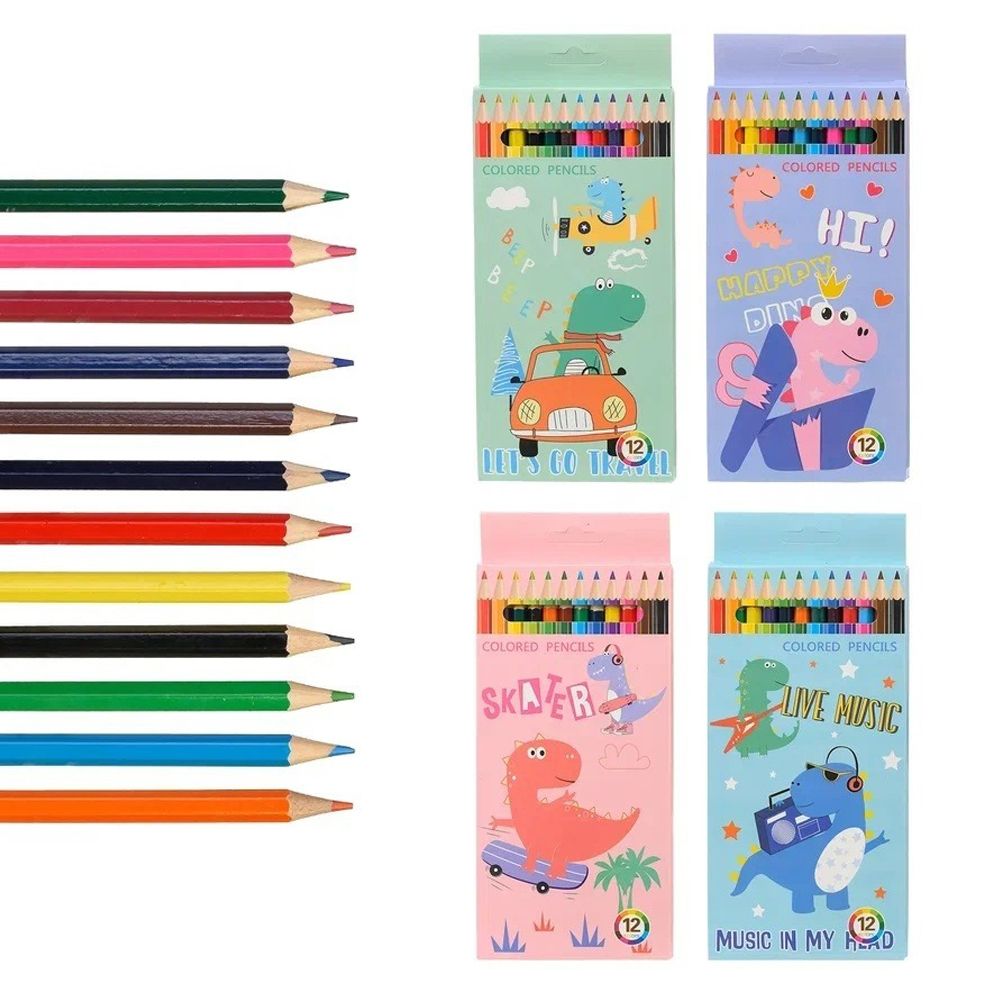 Карандаши цветные, Basir, пластиковые, серия "Dino", цветная упаковка, 12 шт Карандаши цветные, Basir, пластиковые, серия "Dino", цветная упаковка, 12 шт