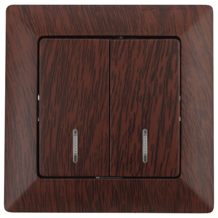 Выключатель Intro Solo 4-105-10 двухклавишный с подсветкой, 10А-250В, IP20, СУ, венге