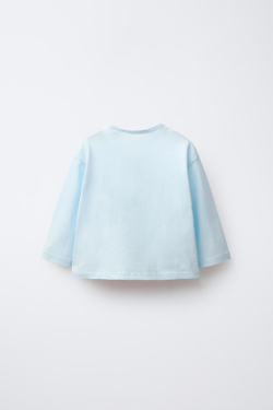 ZARA ОДНОТОННАЯ ФУТБОЛКА С ДЛИННЫМИ РУКАВАМИ, СИНИЙ