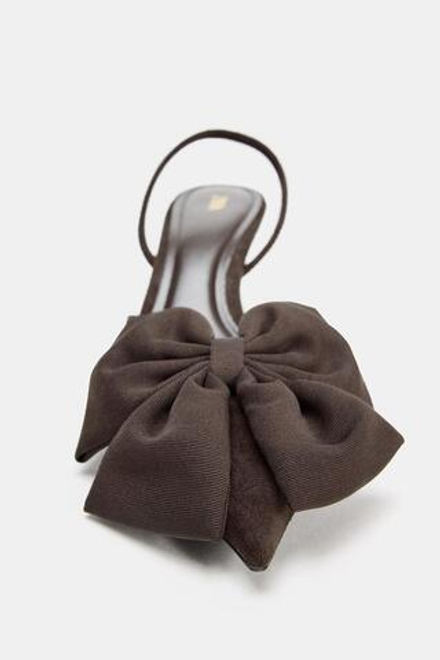 ZARA ТУФЛИ НА КАБЛУКЕ С ДЕКОРАТИВНЫМ БАНТОМ, КОРИЧНЕВЫЙ