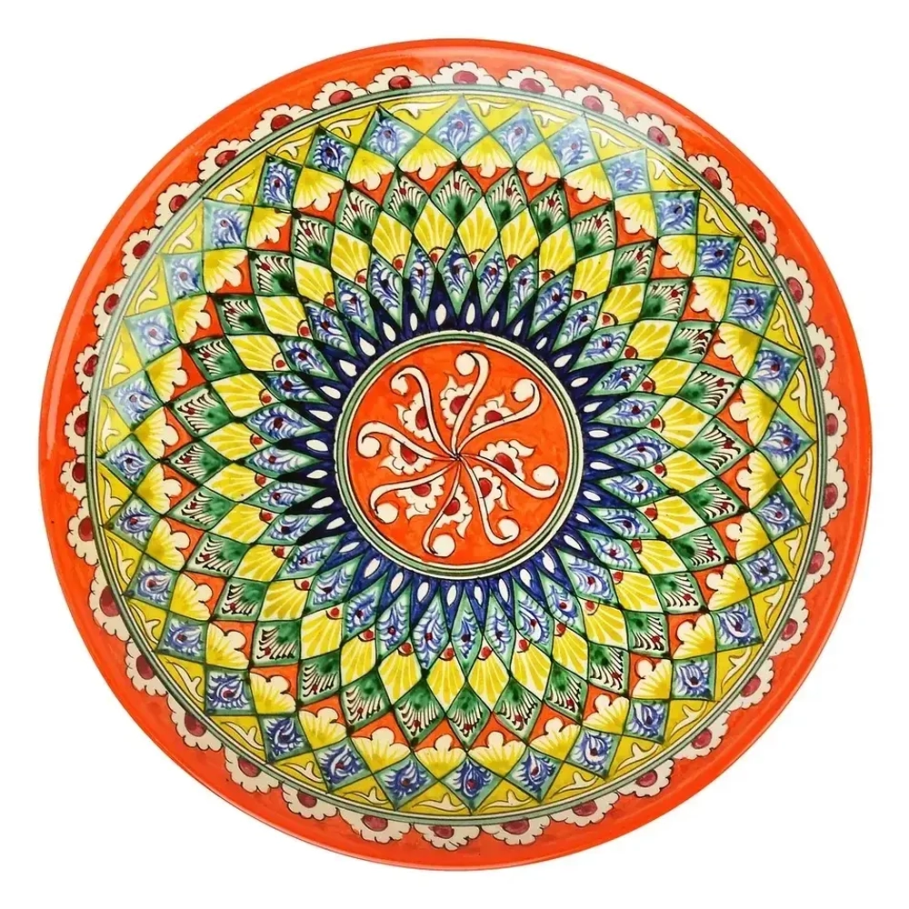 Ляган Риштанская Керамика 42 см. плоский, цвет оранжевый