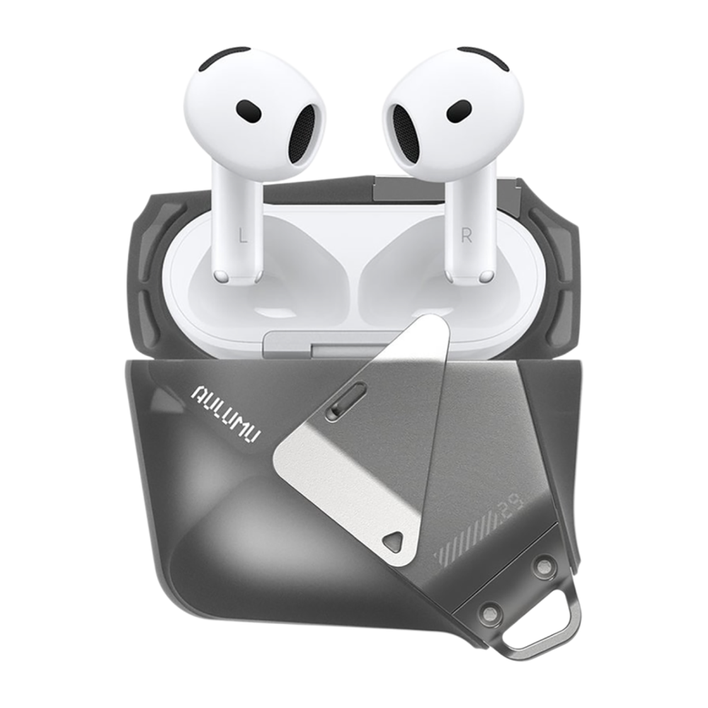 Термополиуретановый чехол с ремешком и защёлкой Aulumu A29 Geometric Case для AirPods 4 Гибридный термополиуретановый чехол в стиле киберпанк с ярко выраженной геометрией и ремешком с текстильной застёжкой. В комплекте предусмотрено двустороннее клейкое п