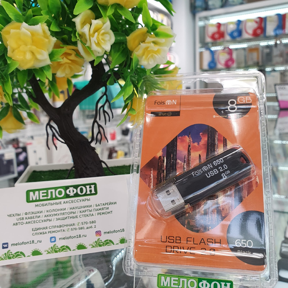 USB Флешка 8GB Faison 650, USB 2.0, черная, АКЦИЯ