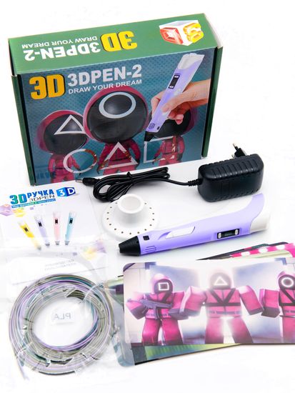 3Д Pen-2 ручка " Игра в кальмара "  с набором пластика и трафаретами
