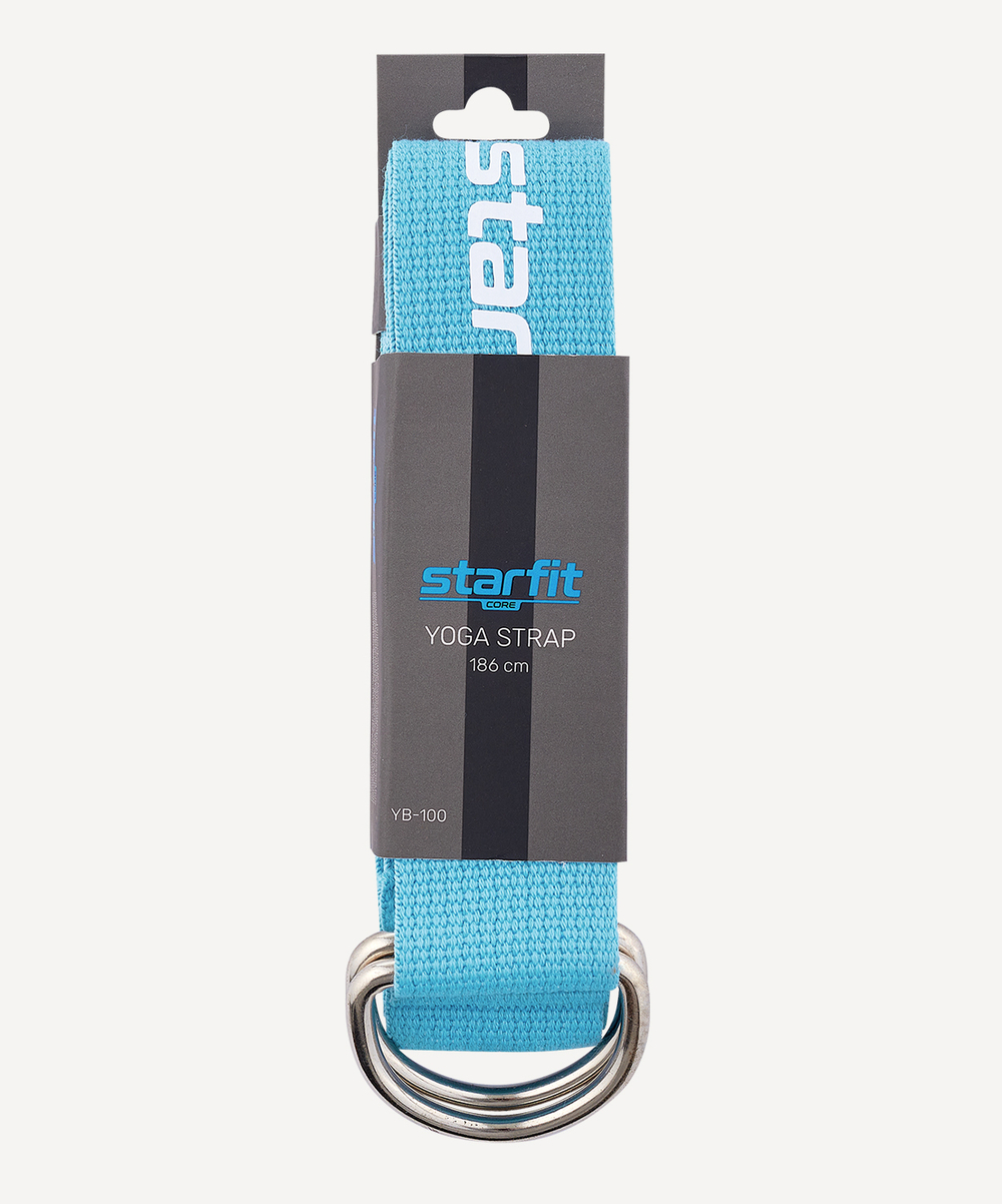 Ремень для йоги YB-100 183 см, хлопок, синий пастель