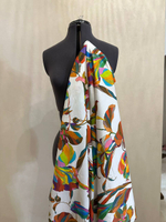 Плательно-блузочный поплин с рисунком (100%хлопок, Жемчужный белый фон/яркие фломастерные цветы, 150, 150 гр/м2)