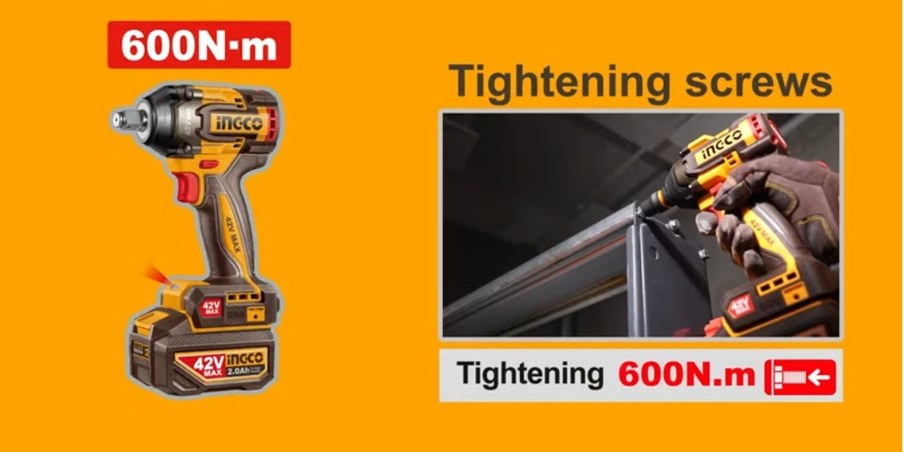 Аккумуляторный бесщеточный ударный гайковерт INGCO CIWLI42602 INDUSTRIAL 42 В 1/2" 600 Нм