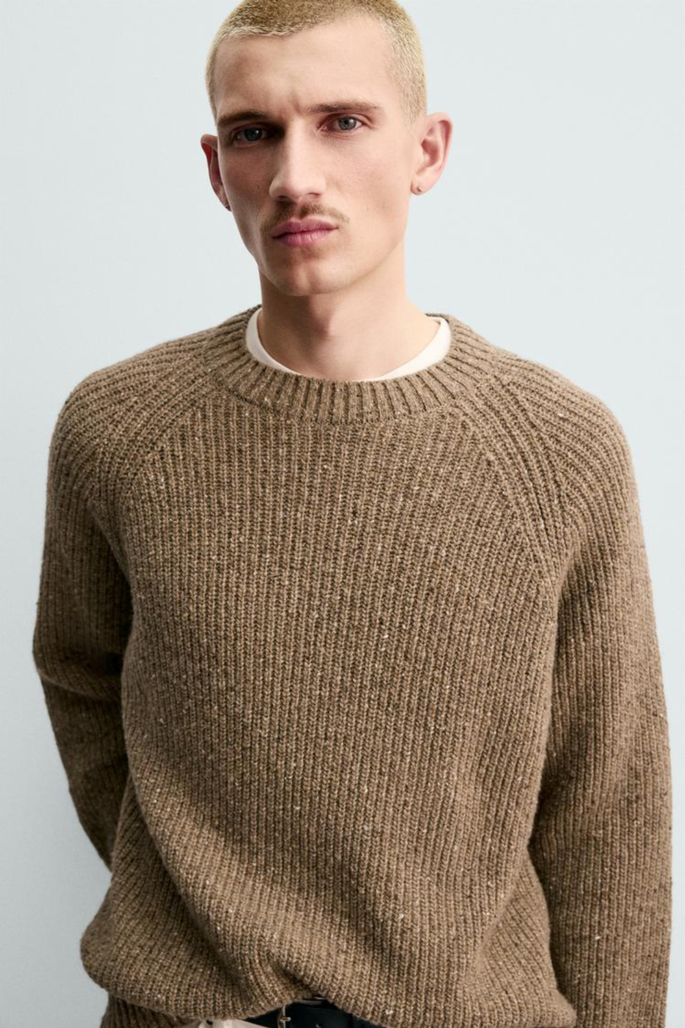 ZARA СВИТЕР ИЗ ЖЕМЧУЖНОЙ ВЯЗКИ, РЫЖЕВАТО-КОРИЧНЕВЫЙ