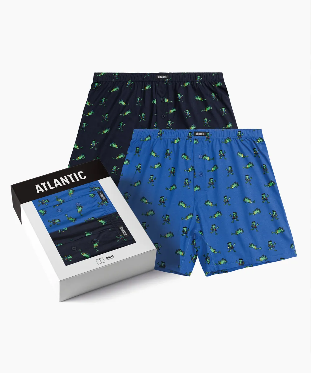 Мужские трусы боксеры Atlantic, набор из 2 шт., хлопок, темно-синие + темно-голубые, 2MBH-006