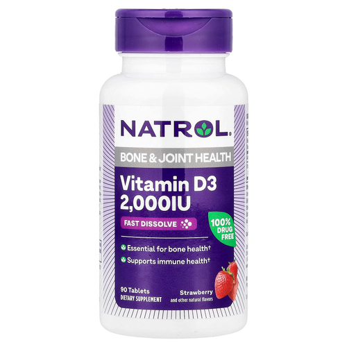 Natrol, витамин D3, клубника, 2000 МЕ, 90 таблеток