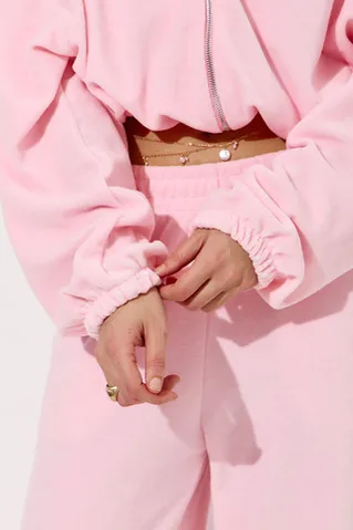 Худи на молнии из велюровой ткани розового цвета