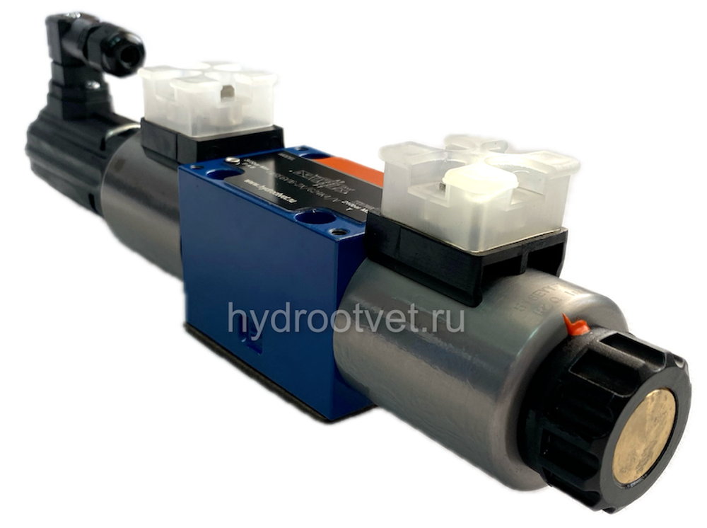 4WRE6V16-2X/G24K4/V - Пропорциональный распределитель с обратной связью по положению золотника без встроенной электроники Ду6, номинальный расход 16 л/мин, схема V