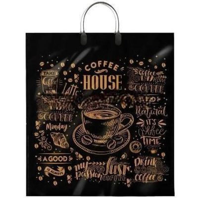 Пакет с пластиковой ручкой ПВД 40х44 (100 мкм) "Кофейня" черн. (10/100 шт.) Интерпак