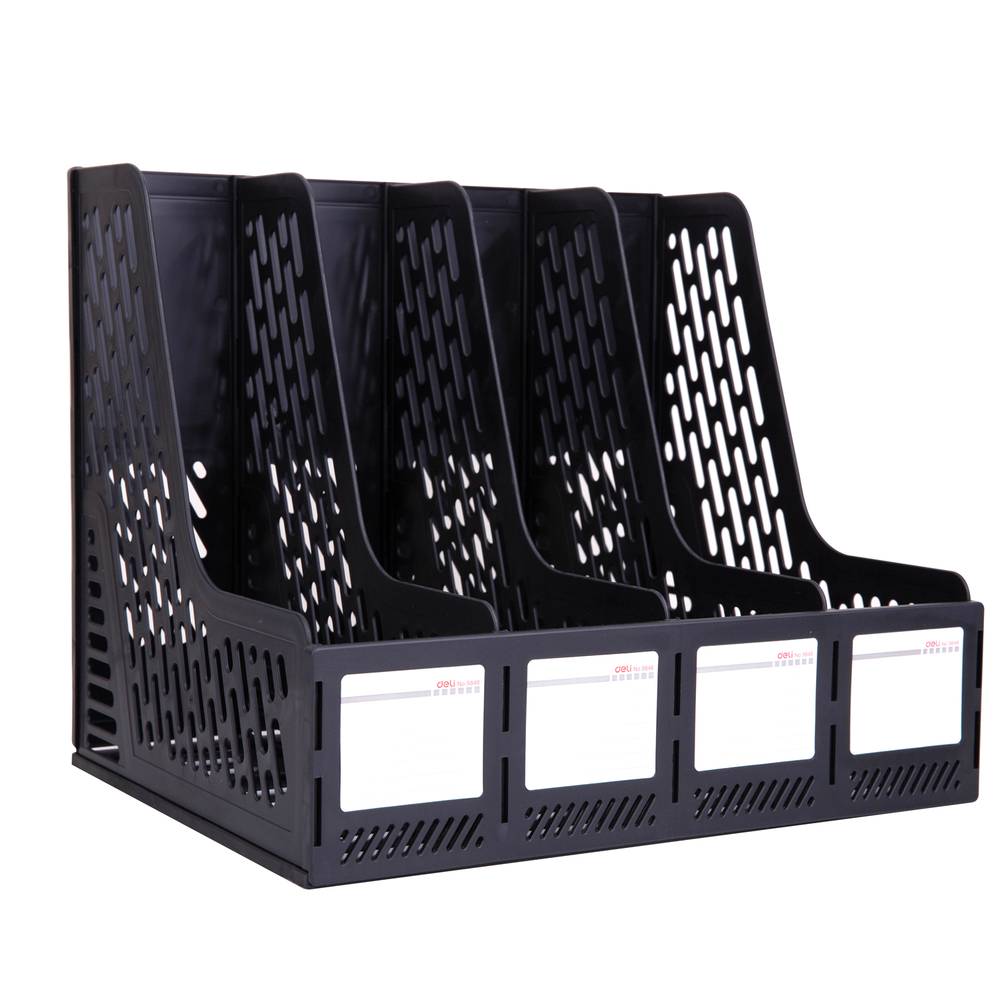 Лоток вертикальный DELI, 4 отделения, черный