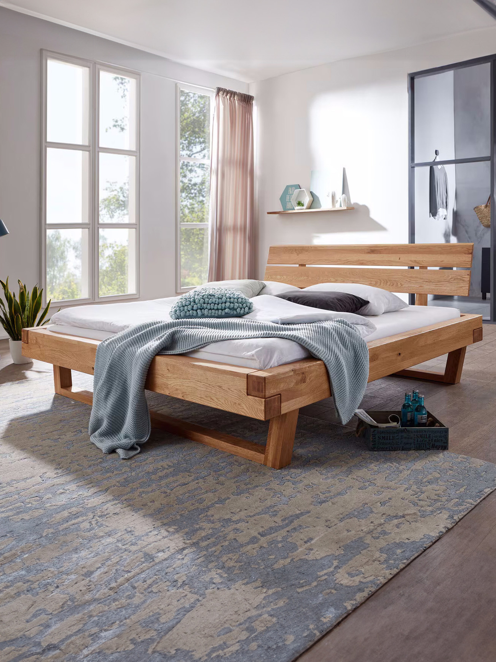 Кровать 160х200, BE, двуспальная, из дерева дуба, парящая, Dipriz