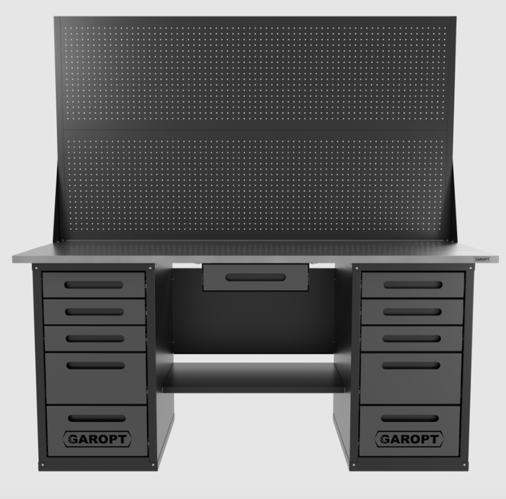 Верстак двухтумбовый 5 ящиков /5 ящиков с двумя экранами и ящиком, 1800*700 серый GAROPT, GT1800Y1Y5Y5PP2.grey