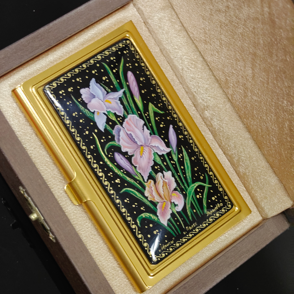 Коллекционная визитница "Ирисы" №3 (роспись Палех) в футляре