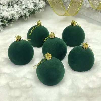 Набор шаров VELOUR «Нежный бархат» 6 см (набор 6 шт), Изумруд