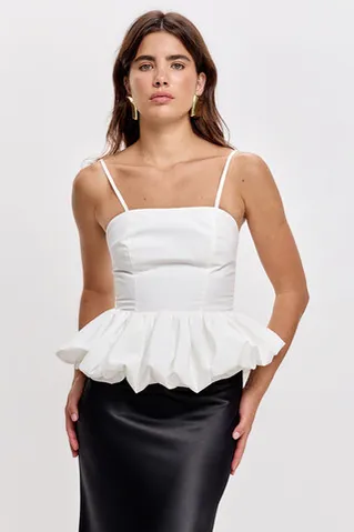 Топ с баской баллон кремового цвета