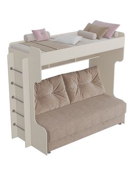 Кровать АЛЬПИКА с диваном /2058*1800*1045/ вулканический серый / вулканический серый / рогожка Savana Plus Lagoon