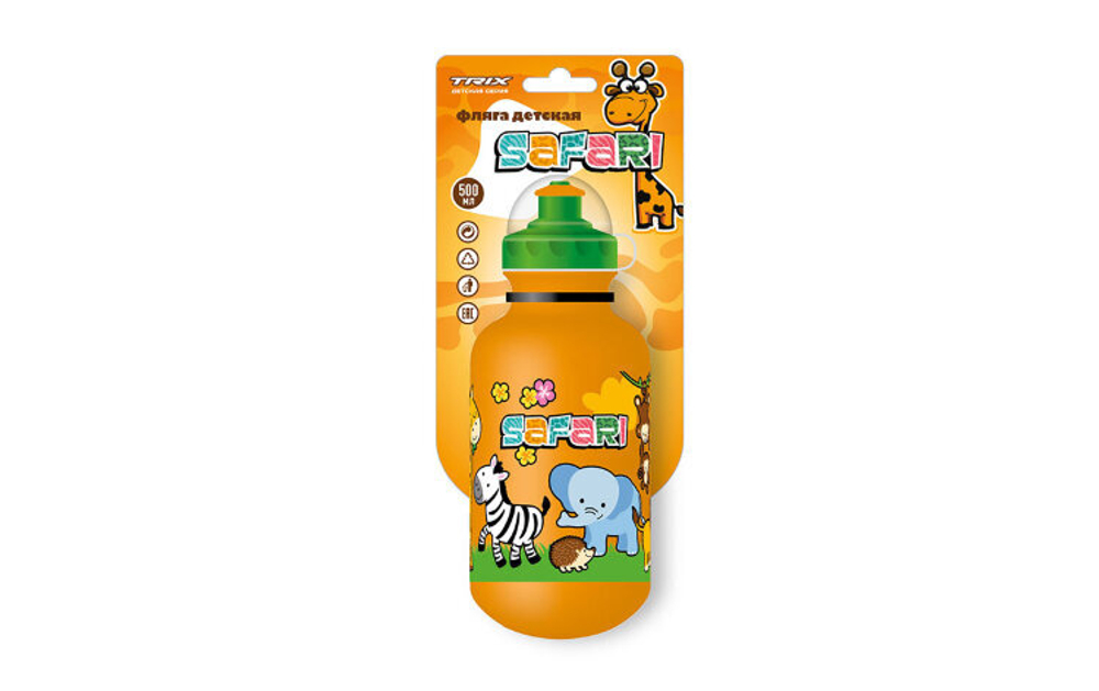 Фляга TRIX Safari детская, 500 мл, защитная крышка, LDPE, оранжевая (50)