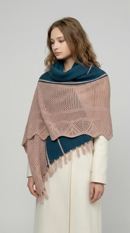 Палантин шерстяной ПШ18050-08/11 бежевый/синий