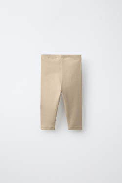 ZARA ЛЕГИНСЫ В РУБЧИК С НАШИВКОЙ, ПЕСОЧНЫЙ