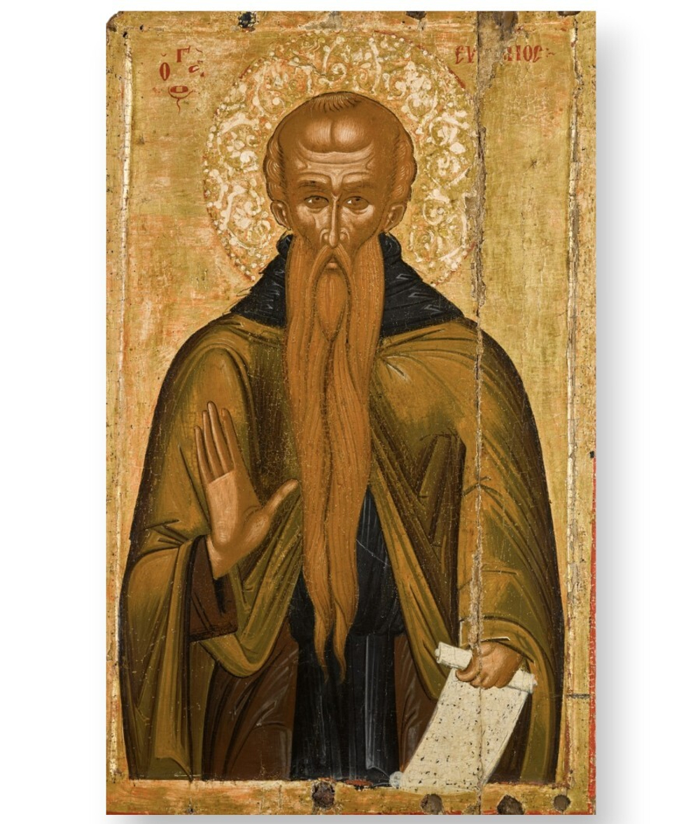 Евфимий Великий святой преподобный иеромонах. Деревянная икона на левкасе