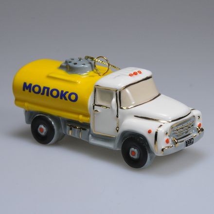 Фарфоровая ёлочная игрушка Цистерна Молоко желтая